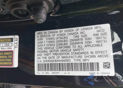 2022 Honda Cr-V Awd Ex-L from USA, damaged, VIN 2HKRW2H8XNH640903